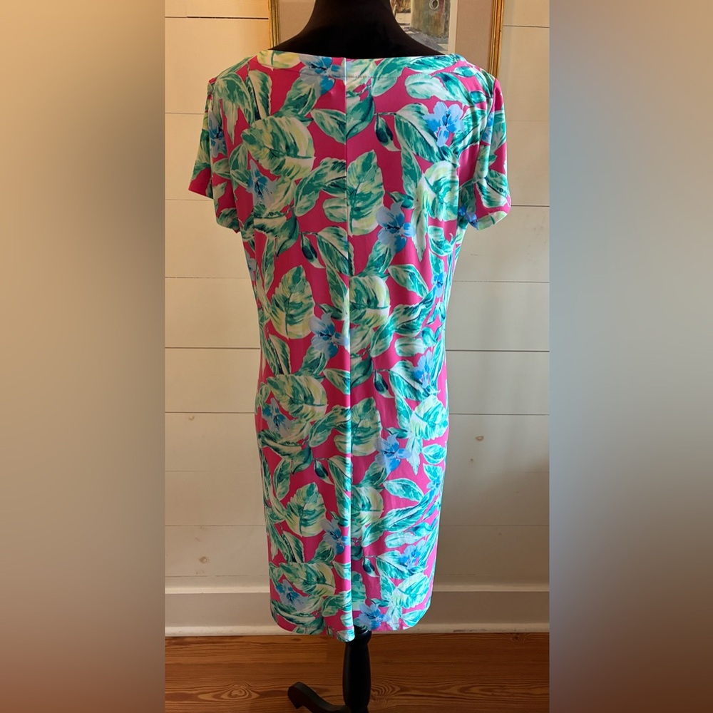 Pappagallo Tropical Leaf Print Knit Dress Pink/Green Size M party ready   C20 - Picture 3 of 8